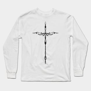 Beautiful Pretty Religious Cross Faith line Art Design Long Sleeve T-Shirt